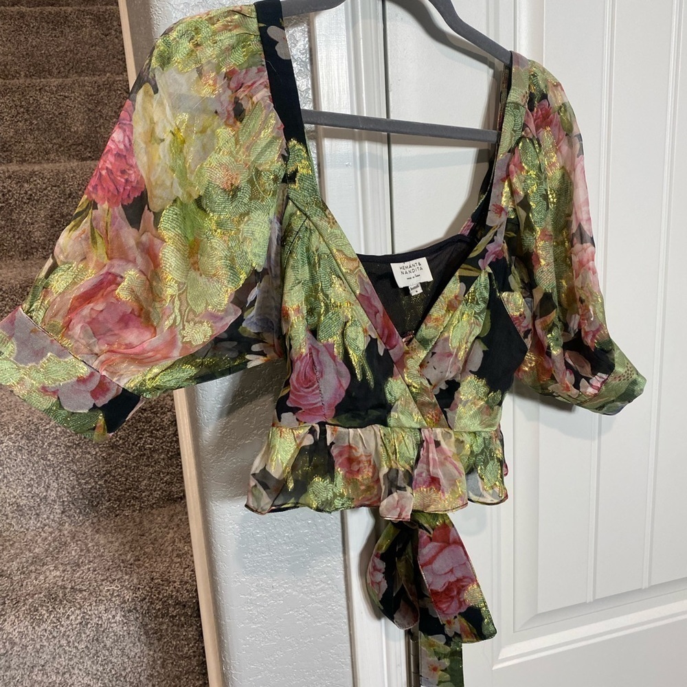 Hemant & Nandita Multi Color Wrap Crop Top - image 5